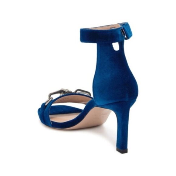 Stuart Weitzman Womens Blue Velvet Open Toe Ankle Strap Heels Sandals Sz 7.5 NIB - Picture 2 of 11